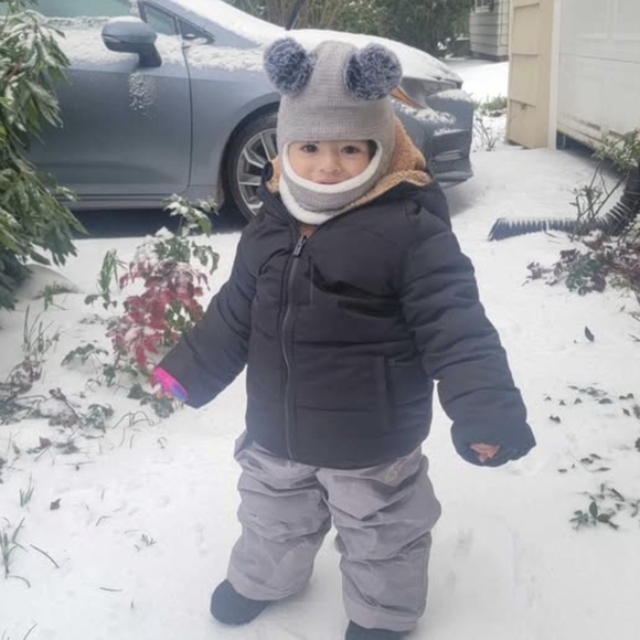 Baby Balaclava Adorable Gray Knit Kids Hat with Pom Poms - Picture 3 of 3